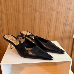 Sam Edelman Black Pointed Slingback Kitten Heels - Size 8